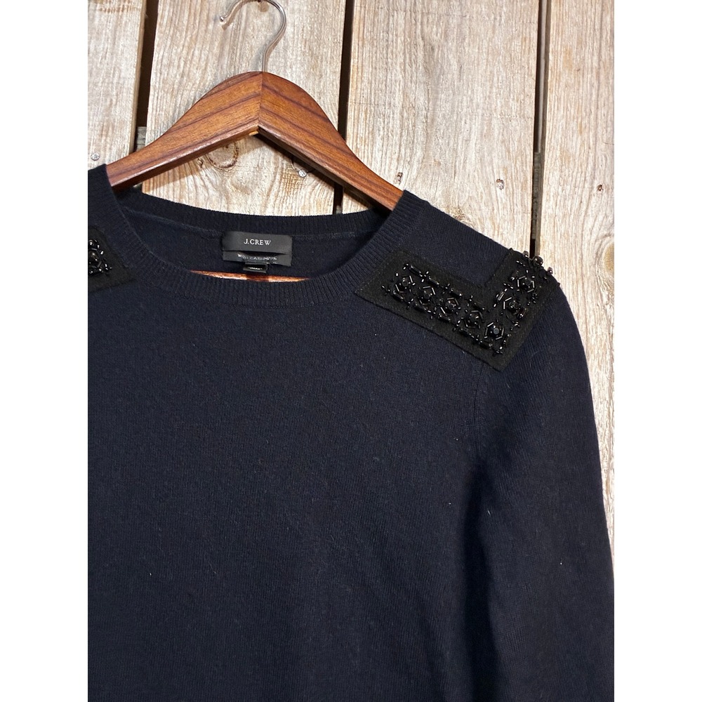 J.Crew Navy Blue Wool Cashmere Beaded Shoulder Sweater Small 04340 FA13